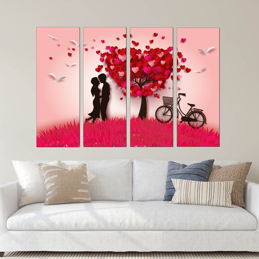 Red heart wall art, Love paintings on canvas, valentines day gift, love picture, heart wall decor, couple in love art, Red tree wall decor