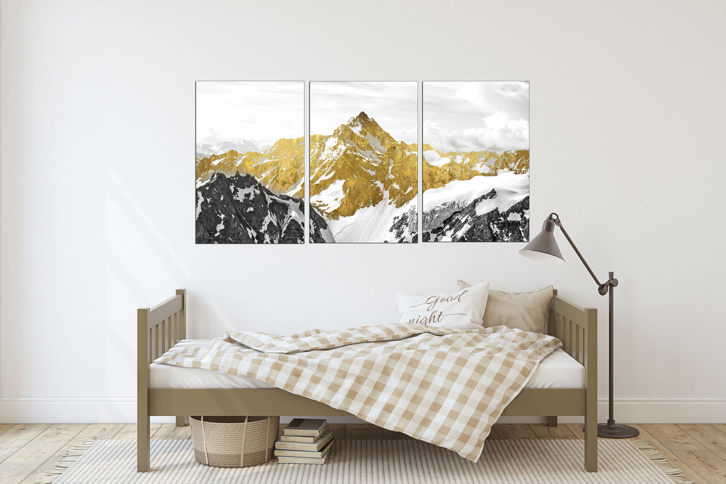 Gold mountains wall art paintings on canvas, wall pictures mountains, nature wall art, home wall decor, mountain art print