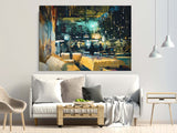Modern wall art paintings on canvas, Abstract painting,home wall decor, abstract print, Colorful interior of bar and restaurant at night