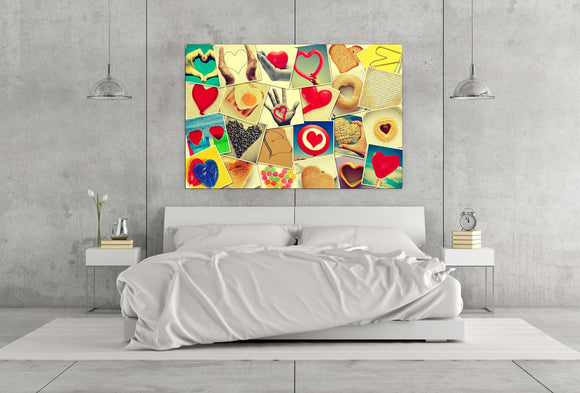 Red heart wall art, Love paintings on canvas, valentines day gift, love picture, collage kit wall decor, heart wall decor