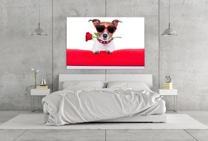 Love wall art paintings on canvas, valentines day gift, love picture, pet paintings, Valentine dog, heart wall decor, Red heart wall art