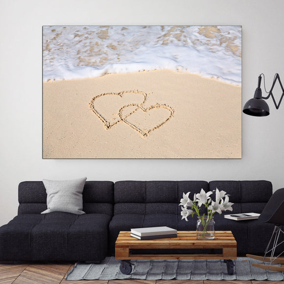 Heart wall decor, Love wall art paintings on canvas, valentines day gift, seascape painting,  love picture, deep sea sand hearts in the sand