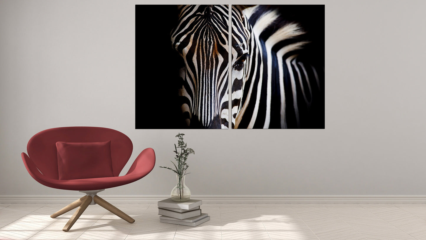 Zebra wall art, Black and white art, wild animal wall art Canvas painting Contemporary art Living room art Extra large wall art