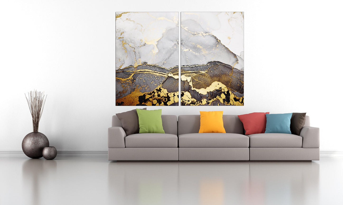 Gold and black wall art Marble wall decor, marble canvas abstract, Abstract wall art paintings on canvas, aesthetic room decor Marble canvas