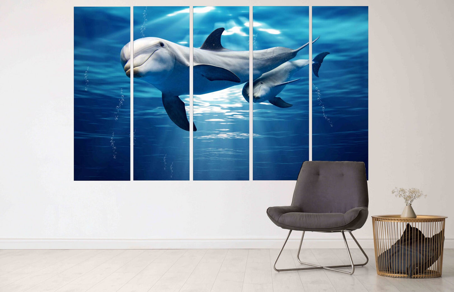 Dolphin wood wall artwall decor canvas painting bright wall art extra large wall art Dolphin canvas art Marine wall art  fish wall art