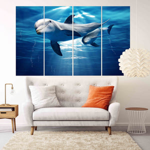 Dolphin wood wall artwall decor canvas painting bright wall art extra large wall art Dolphin canvas art Marine wall art  fish wall art
