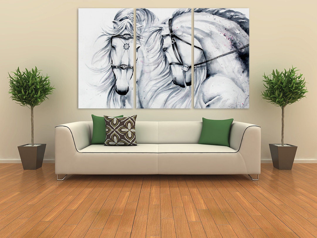 White horse canvas Horse wall art Amazing hand drawn horse paintings on canvas, home wall decor, canvas painting, horse printable art