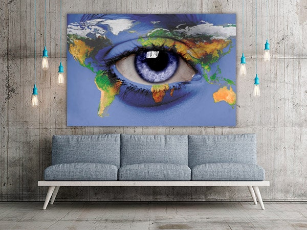 Blue eye painting World map wall art home wall decor canvas painting extra large wall art world map of the world wall art