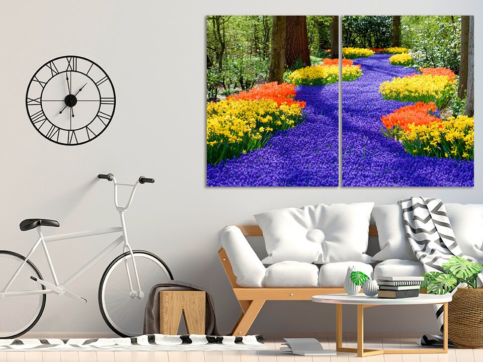 Flower wall decor paintings on canvas, nature painting, home wall decor, wood wall art, multi panel wall art, landscape painting prints