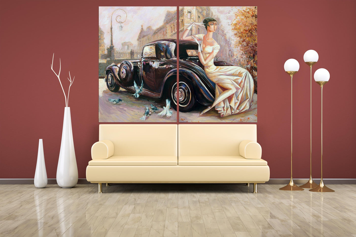 Retro aristocratic lady wall art Aesthetic room decor vintage oil painting on canvas Retro car wall art