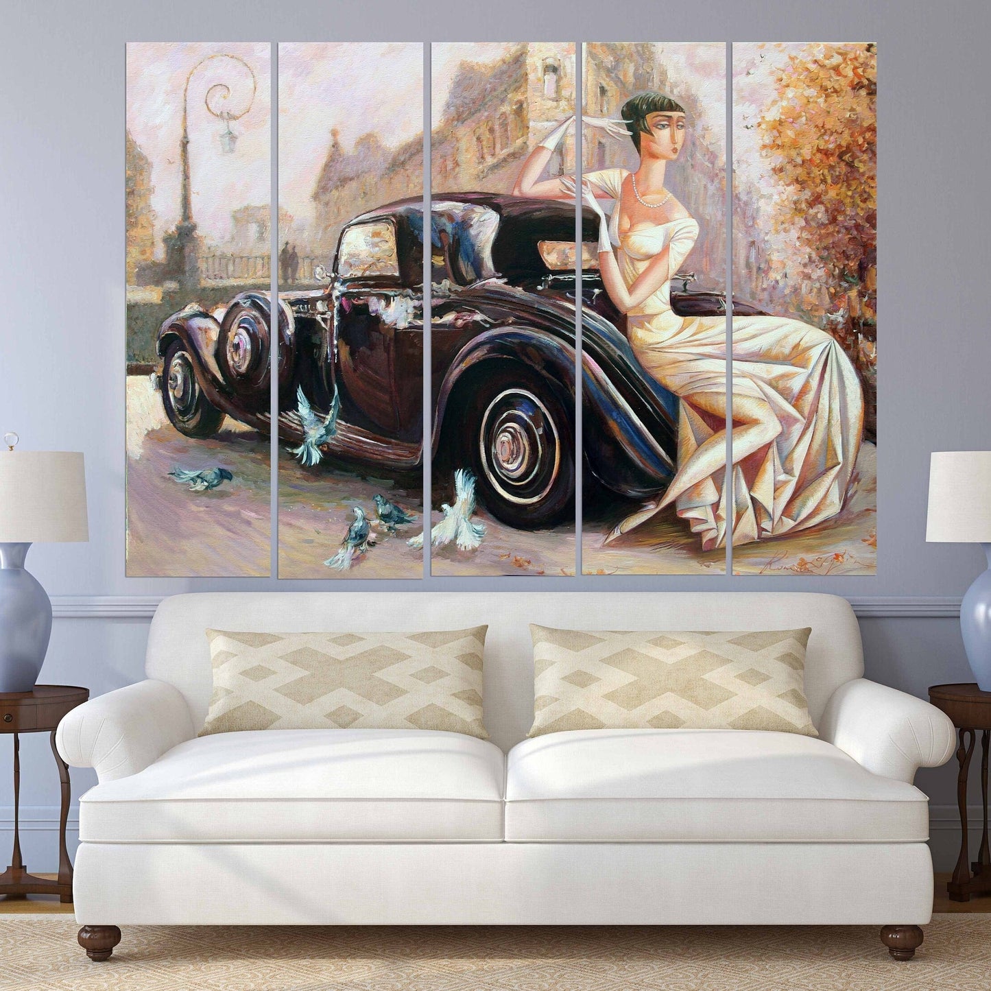 Retro aristocratic lady wall art Aesthetic room decor vintage oil painting on canvas Retro car wall art