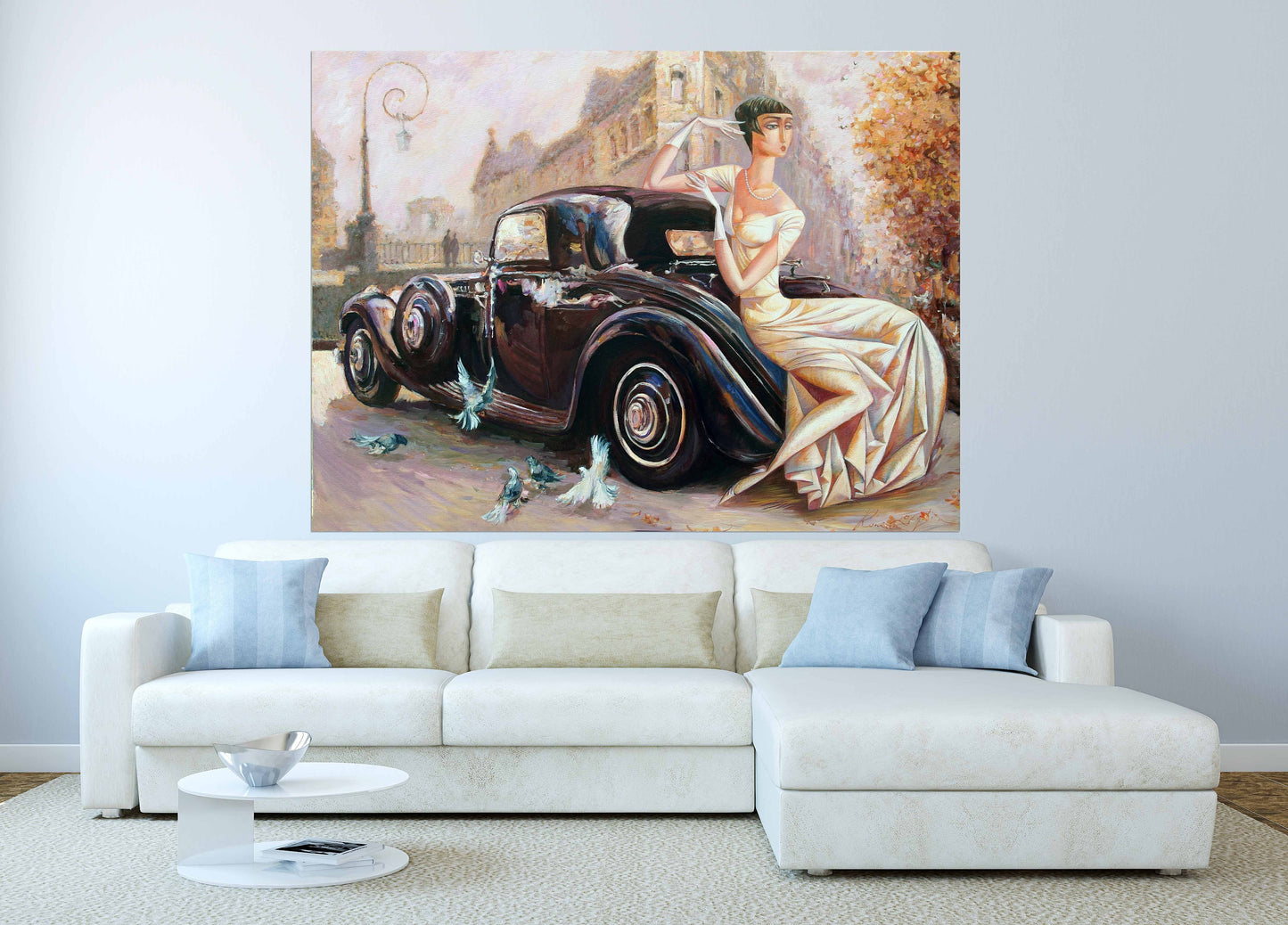 Retro aristocratic lady wall art Aesthetic room decor vintage oil painting on canvas Retro car wall art