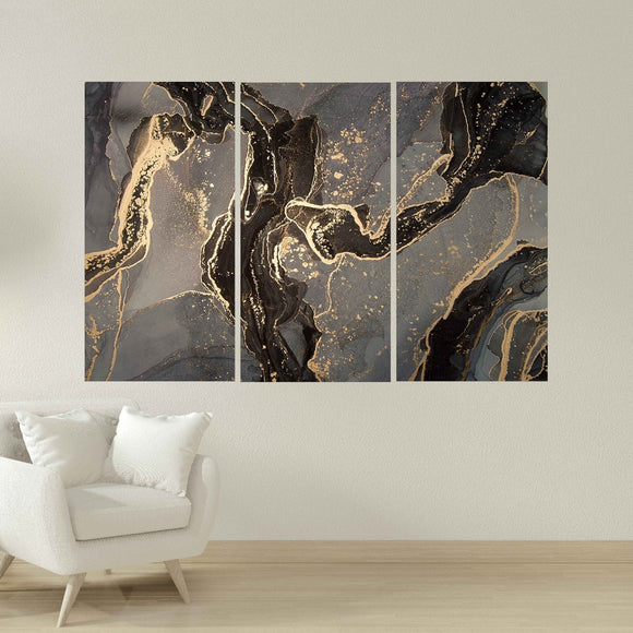 Black and gold marble wall art set Grey marble wall art Exclusive popular marble art Gold grey wall art Modern abstract art