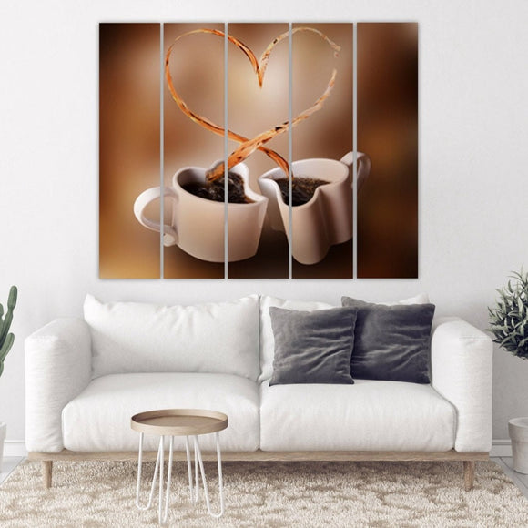 Coffee cup art print Kitchen Rustic wall coffee decor Extra large wall art Multi panel canvas painting coffee lover gift