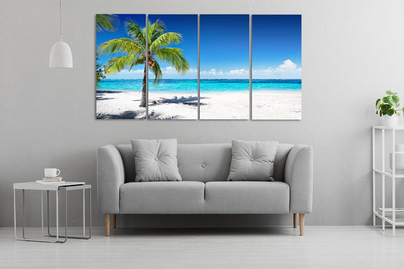 Palm tree wall art framed Beach wall decor travel prints large Nature wall art sea contemporary art Multi panel Seascape painting