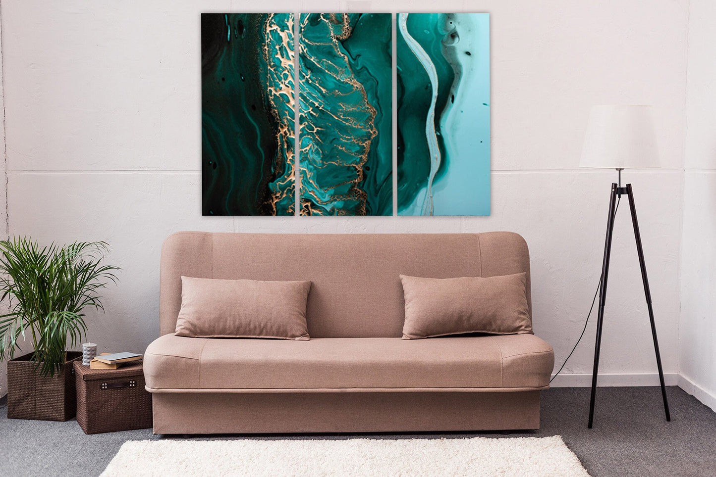 Fluid art Marble wall decor canvas print Abstract Extra Large wall art paintings Multi panel Trendy green home decor