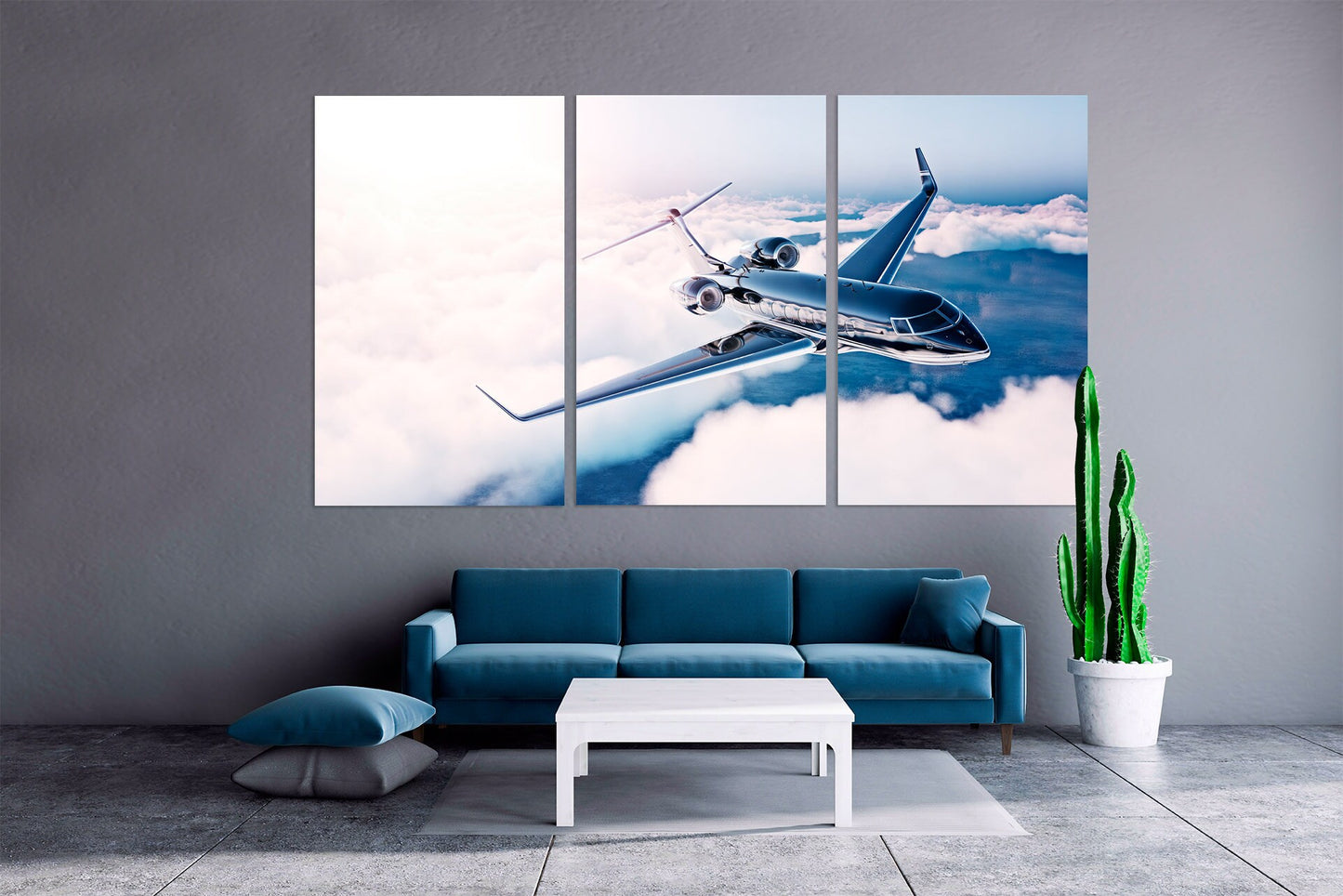 Custom airplane wall art Clouds painting extra large multi panel light sky blue wall art sea bedroom kitchen wall decor housewarming gift