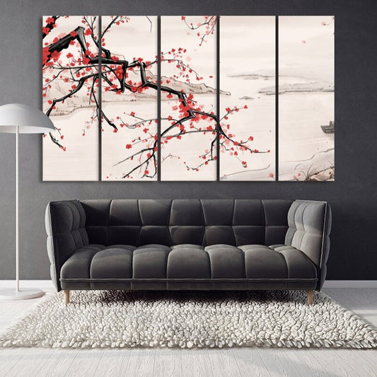 Sakura bonsai tree Sakura blossoms Floral wall decor asian japanese prints wall art canvas huge wall art