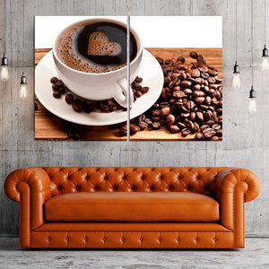 Coffee cup art print Kitchen Rustic wall coffee decor Extra large wall art Multi panel canvas painting coffee lover gift