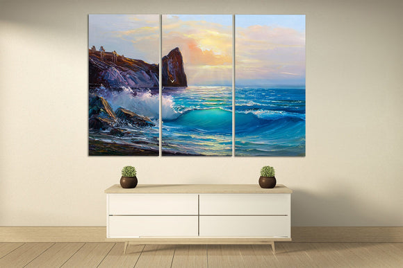 Large wall art sea Wave poster print Seascape Nature wall decor Coastal canvas painting