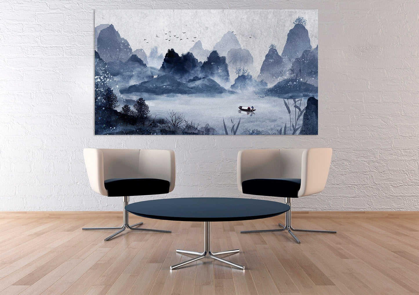 Blue ridge mountains wall art paintings on canvas Seine river art Wall pictures mountains nature print home wall decor calm horizontal art