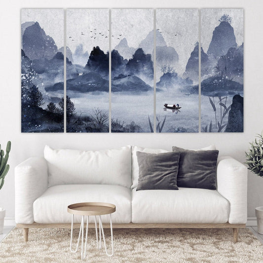 Blue ridge mountains wall art paintings on canvas Seine river art Wall pictures mountains nature print home wall decor calm horizontal art