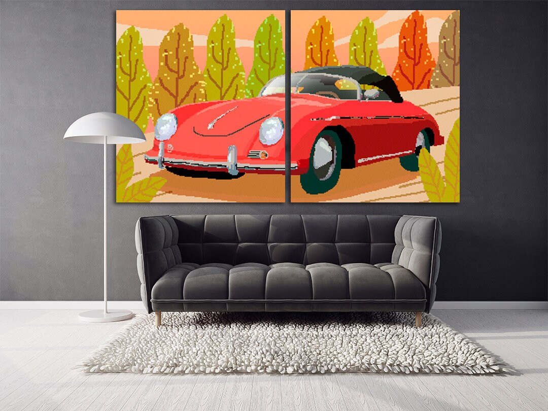 Car wall art retro vintage room wall decor very large canvas paintings bedroom housewarming gift framed canvas