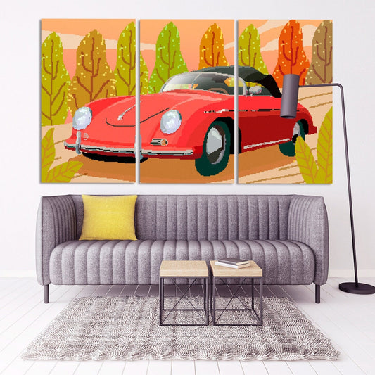 Car wall art retro vintage room wall decor very large canvas paintings bedroom housewarming gift framed canvas