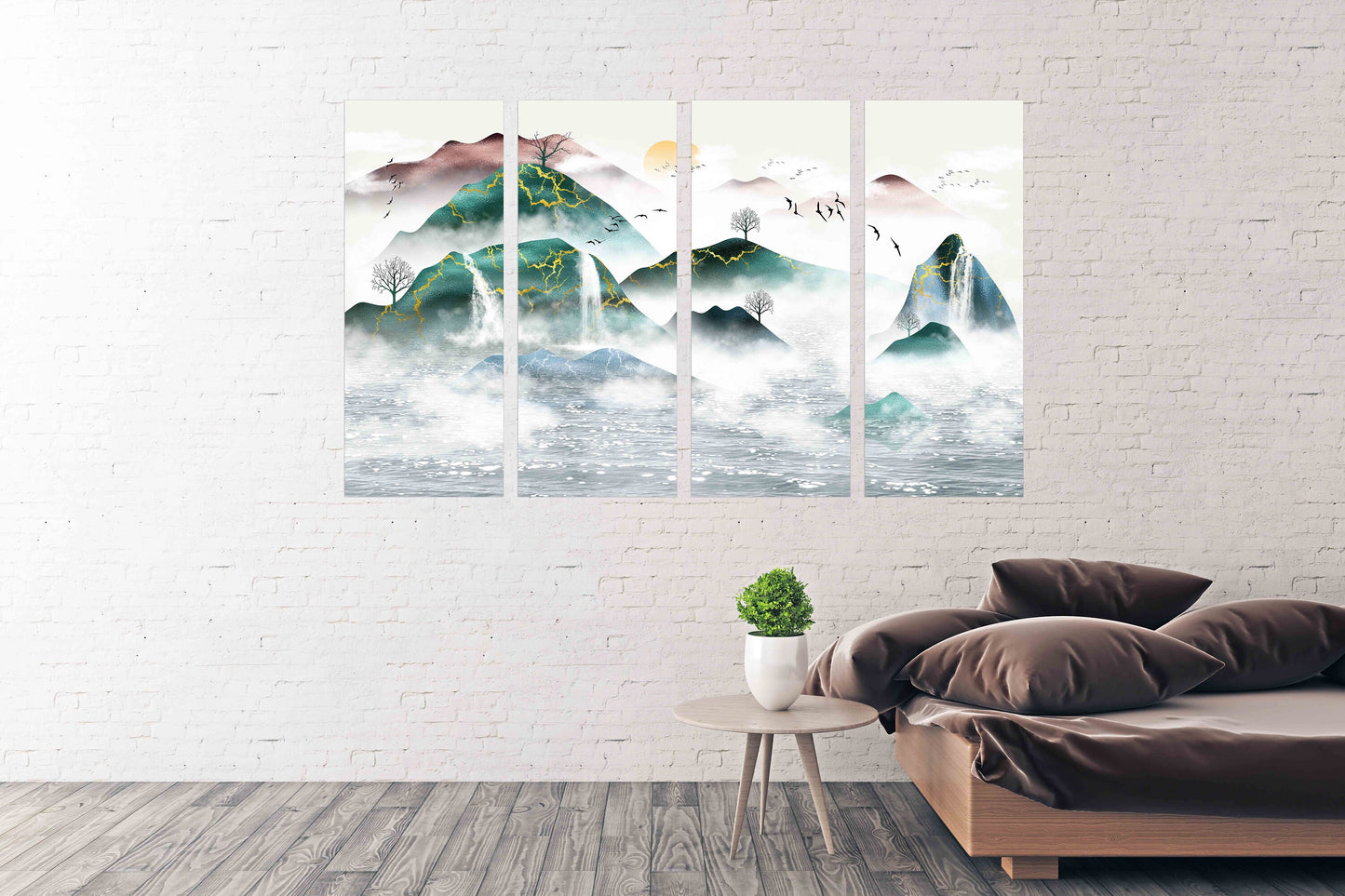 Emerald green wall decor Framed wall art mountains Canvas painting Mountain wall decal Prints Modern Abstract Canvas Painting