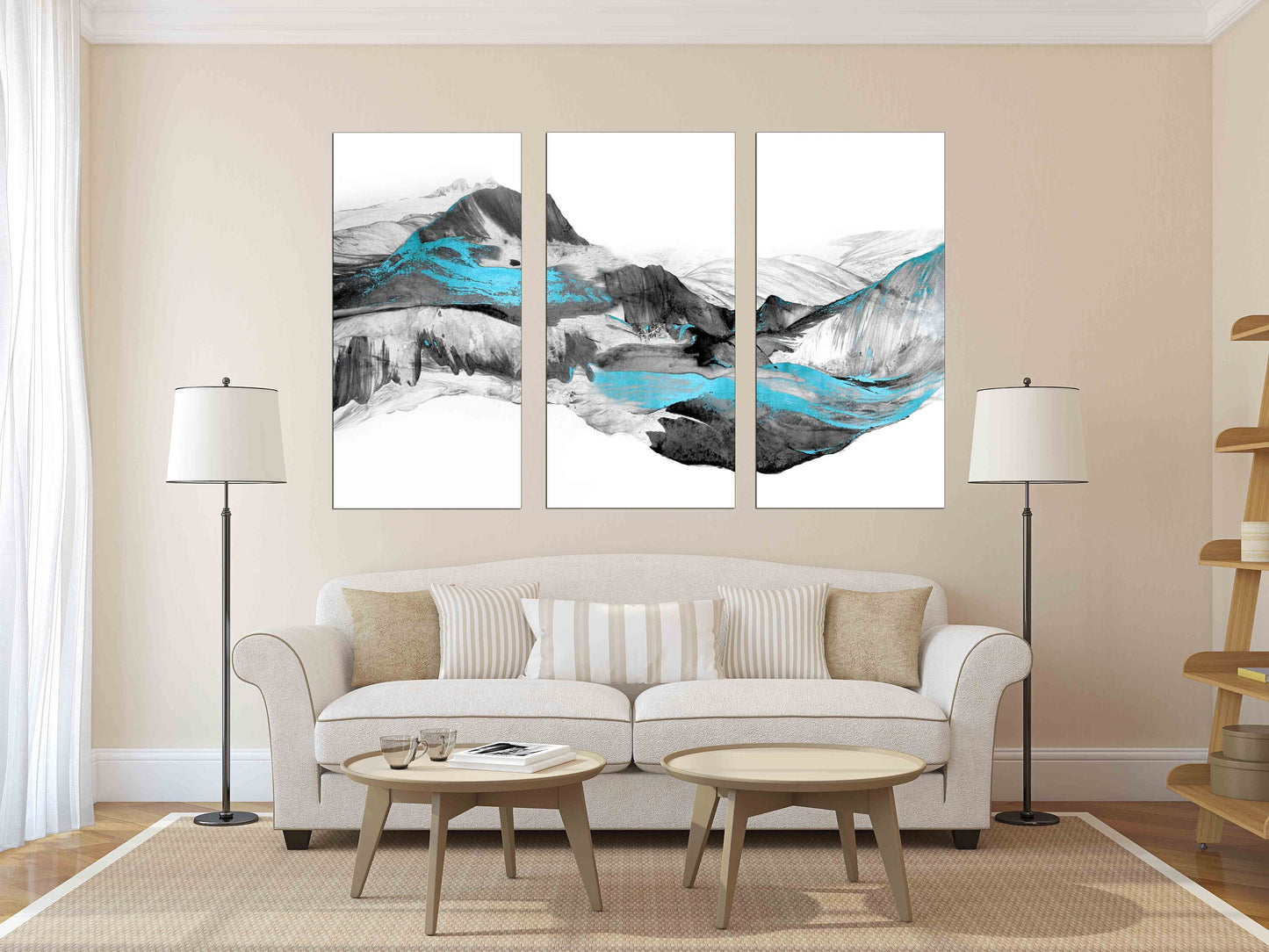 Modern abstract wall art framed canvas painting Blue ridge Mountain line art wall print Home wall decor housewarming and wedding gift