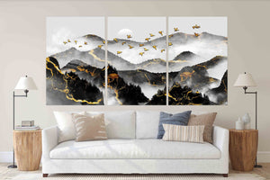 Smoky mountains wall art 3 panel canvas Rocks and mountains Home wall decor Outdoors mountains wall art Canvas painting