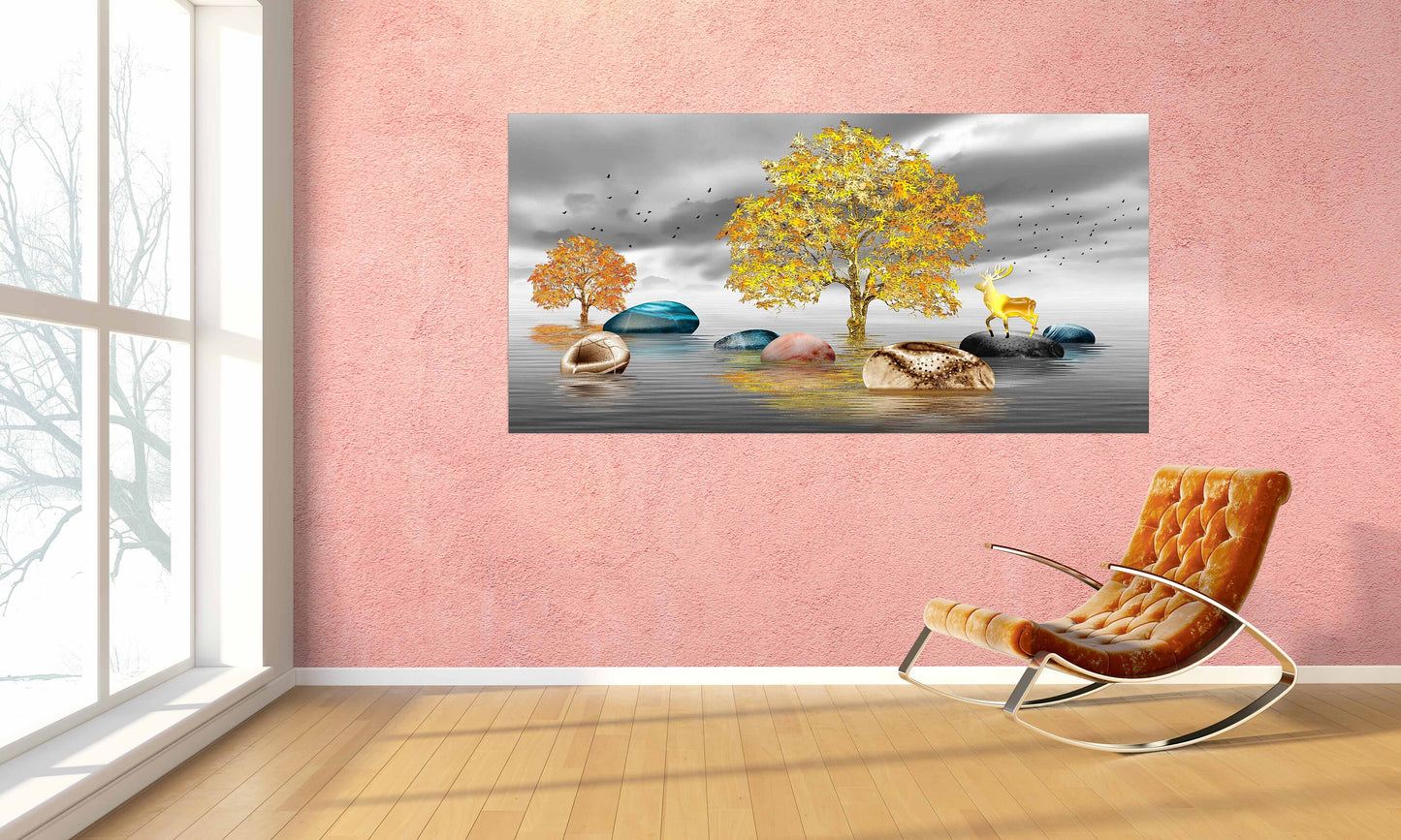 Tree of life Lake painting original art lake Wall collage kit Canvas painting Large panel wall art Picture frames Home wall decor picture