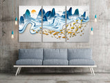 Goldfish print Gapanese wall art Mountain wall decal Blue ridge mountains line art wall print Modern abstract canvas painting