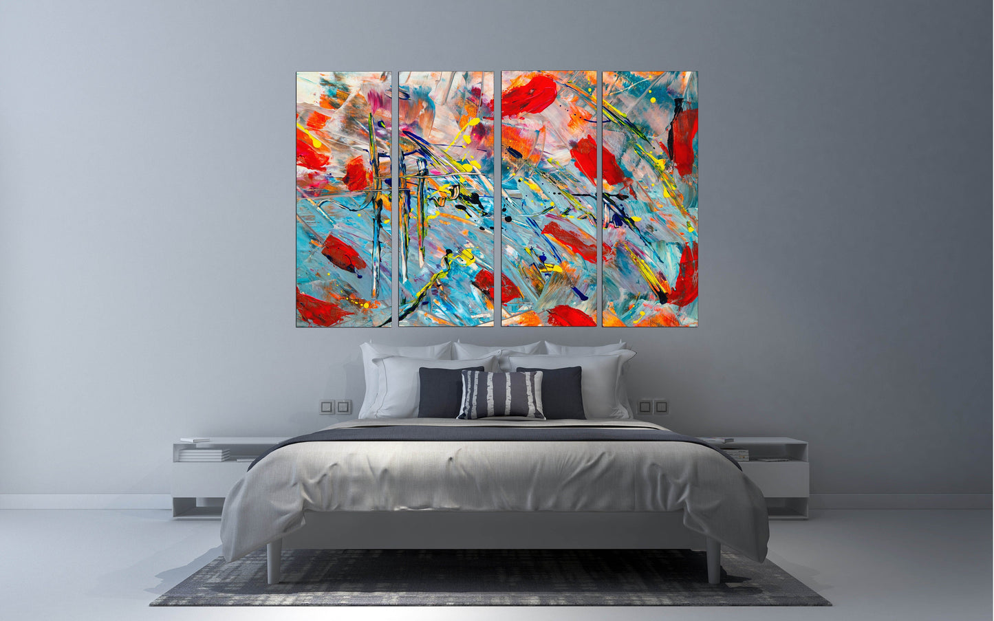 Abstract brush strokes Modern wall art framed canvas paintings extra large multi panel wall art