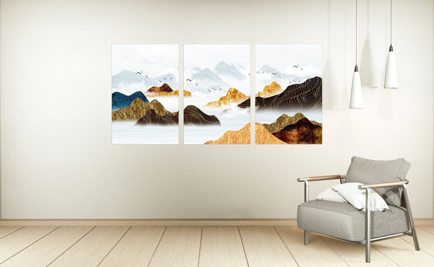 Mountain lake painting original art lake Framed wall art mountains Canvas painting Home wall decor Rocks and mountains 3 piece frame canvas