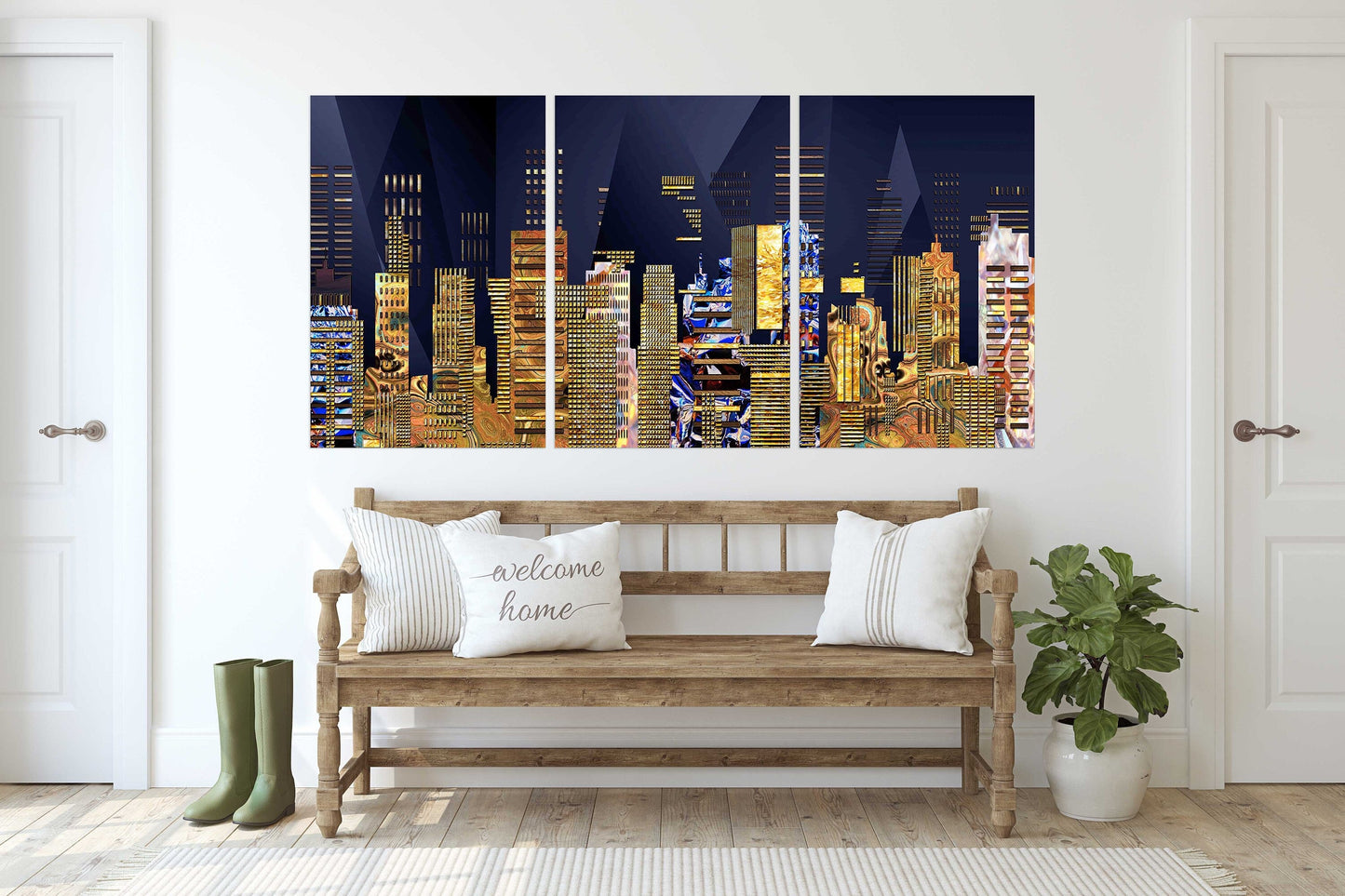 Night city Wall collage kit City at night decor Canvas painting Extra large multi panel wall art Picture frames Home wall decor picture