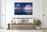 Home wall decor 3 piece frame canvas Outer space decor Space age Space poster Space travel poster Canvas painting Space mountain