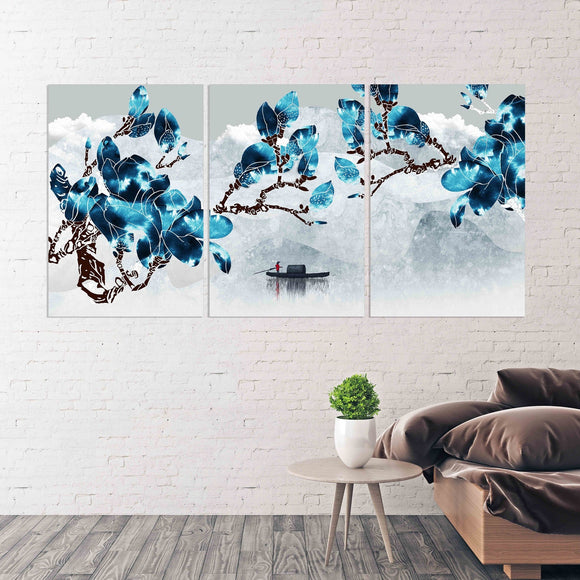 Flower wall panel Sakura blossoms Japanese wall art Canvas painting Home wall decor 3 piece frame canvas Asian wall art