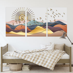 Golden sun Rocks and mountains 3 panel canvas Home wall decor Outdoors mountains wall art Canvas painting