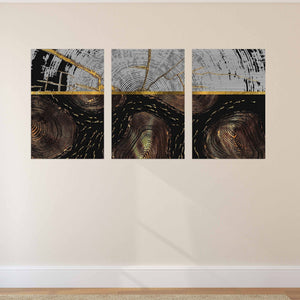Black and gold abstract wall art Abstract painting Multi panel wall art Housewarming gift Home wall decor 3 panel canvas