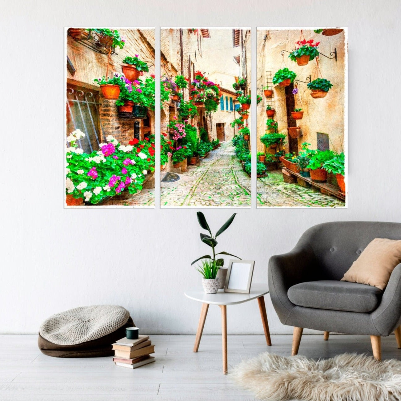 Color street Watercolor house painting Home wall decor Vintage wall art City multi panel wall art Trendy wall art City street art