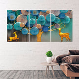 Golden Deer printable Home wall decor Canvas painting 3 panel canvas Forest fairy lights  Forest animals figurines Picture ornament