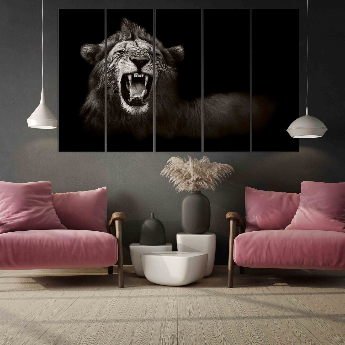 Lion art Jaws of the lion African canvas art Lion's mane Black and white art Multi panel extra large canvas art painting Home wall decor