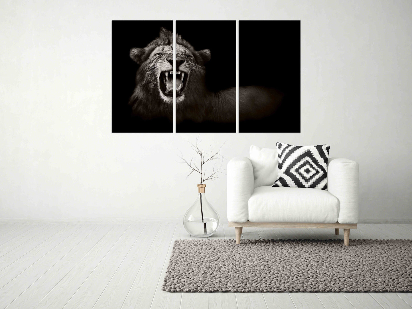 Lion art Jaws of the lion African canvas art Lion's mane Black and white art Multi panel extra large canvas art painting Home wall decor