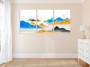 Mountain lake painting original art lake Framed wall art mountains Canvas painting Home wall decor Rocks and mountains 3 piece frame canvas