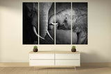 Elephants decor Pair of elephants African canvas art Black and white art Multi panel extra large canvas art painting Home wall decor