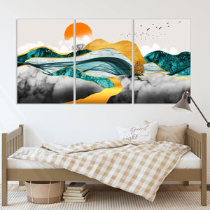 Gold mountains wall art Abstract framed canvas painting Wall pictures mountains Nature wall art Bedroom wall decor Mountain art print