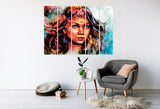 Indian canvas art Indian woman art multi panel extra large canvas art painting Native Indian Poster framed art print
