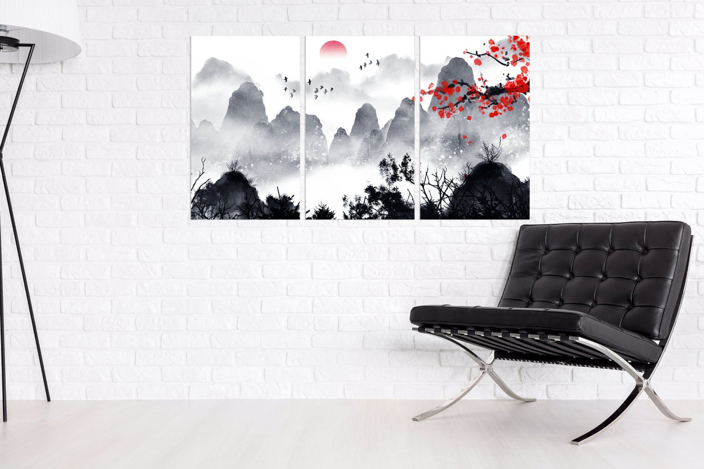 Sakura blossoms Outdoors mountains wall art Home wall decor Rocks and mountains 3 piece frame canvas Mountains posters