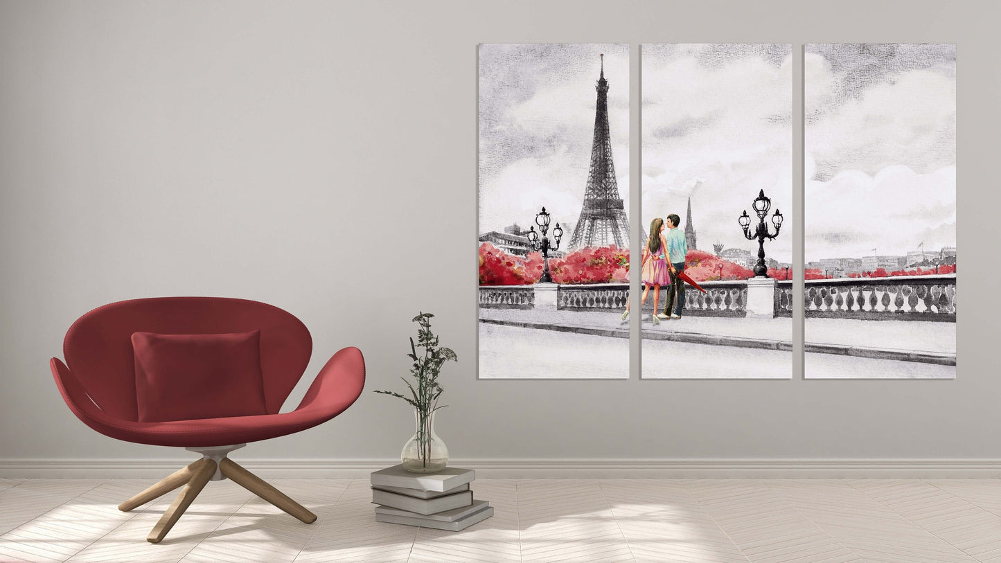 Love wall art paintings on canvas Home wall decor Couple in love in Paris Valentines day gift Paris wall art Eiffel tower wall decal